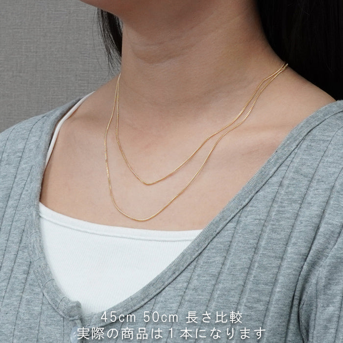 18金 喜平ネックレス シングル2面カット 高輝度仕上げ 45㎝ 50㎝ 長さ比較 極細喜平