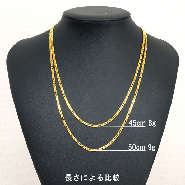 K24 ネックレス 純金 喜平 トリプル6面カット 高輝度仕上げ45㎝ 50㎝ 長さ比較