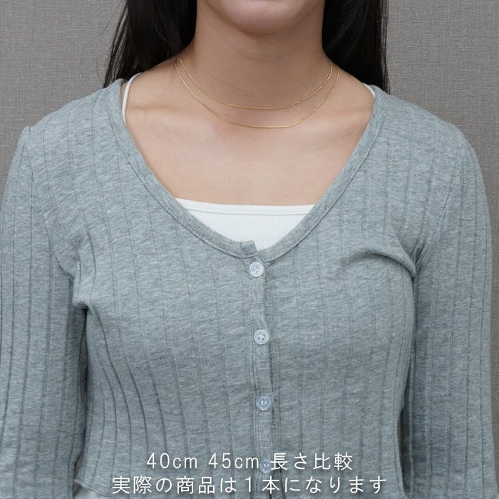 喜平 ネックレス 18金 40㎝ 45㎝ シングル　2面カット 長さ比較画像 K18 極細喜平 高輝度仕上げ